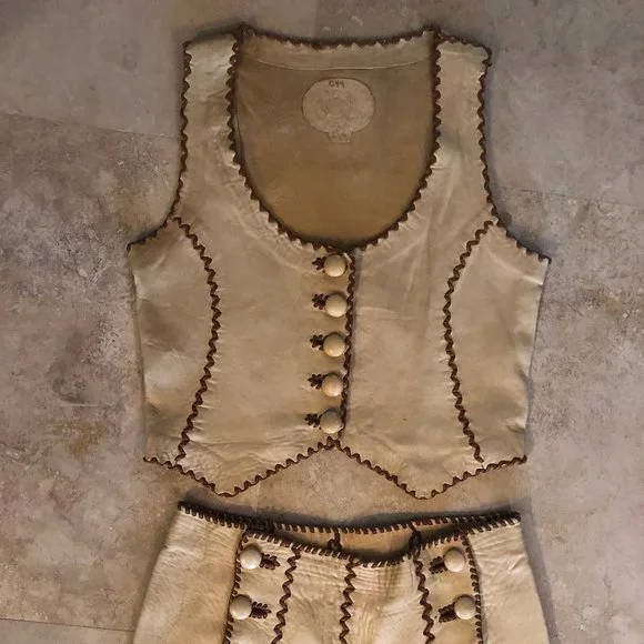 North Beach Leather Jacket, Vest, Pants 3 Piece Matching Set 70s Vintage Hippie - Picture 5 of 10